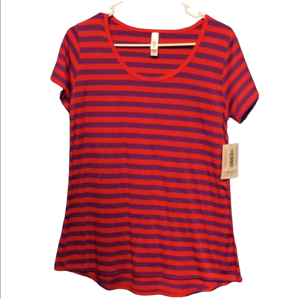 LuLaRoe Classic T red‎ and purple stripe size XS